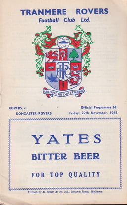 Tranmere Rovers v Doncaster Rovers Match Programme 1963-11-29